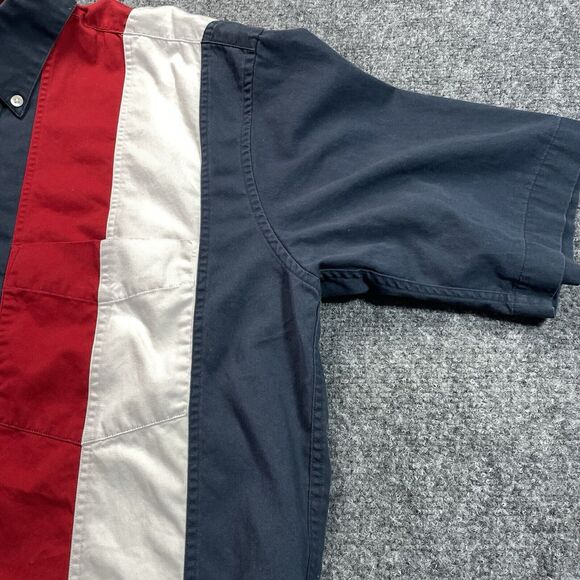 Roundtree & Yorke Shirt Mens Medium Color Block Stripe Patriotic Red White Blue - Picture 4 of 9